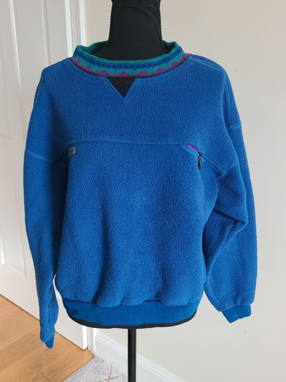 Vintage Columbia USA Fleece L Oversized Cropped Cabincore 90s Teal Blue
